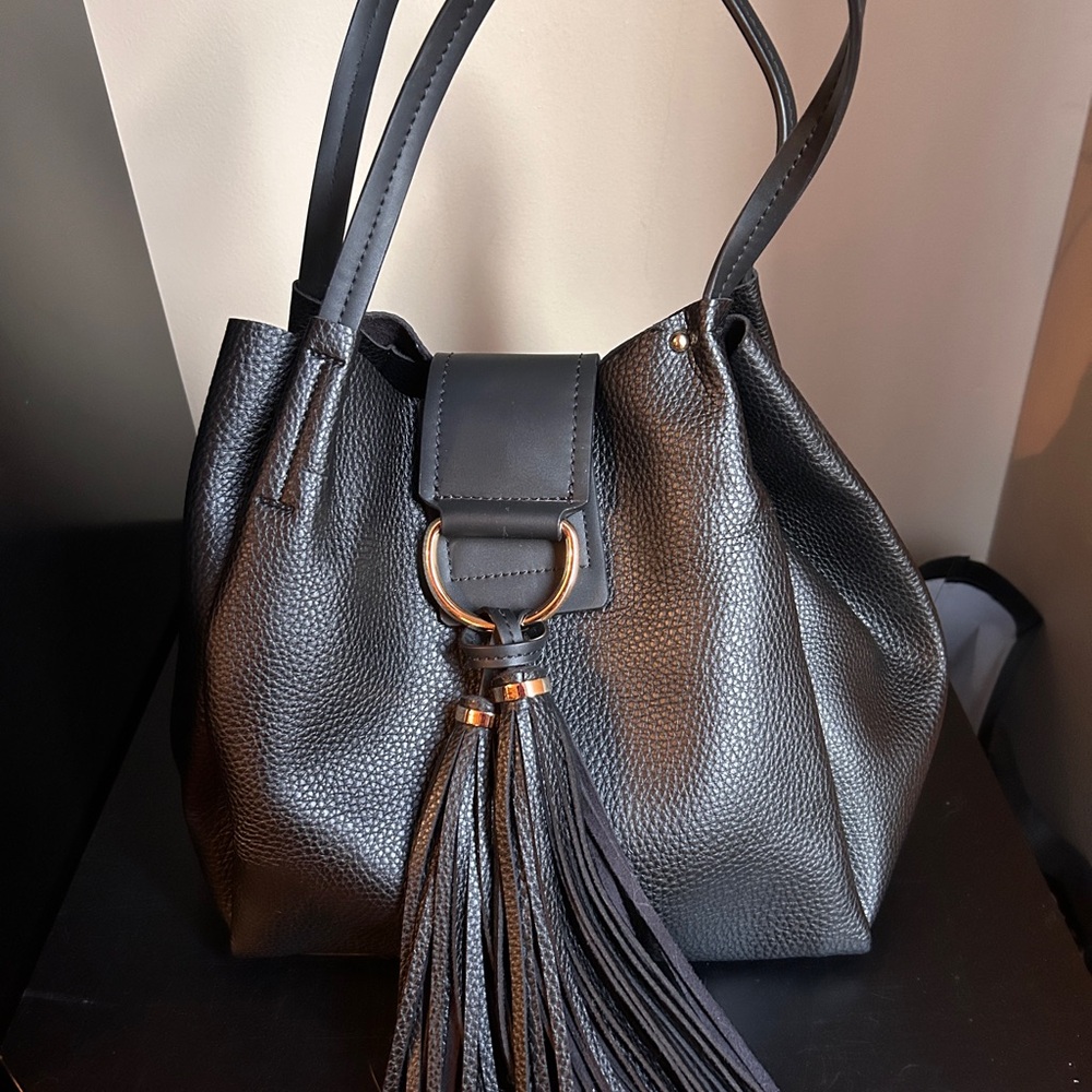 Frank Lyman Design Black Shoulder Bag with Tassel Accent